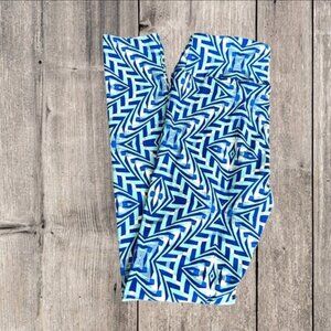 LuLaRoe Blue Geometric with Yellow‎ Accent Lightweight Leggings Pants Women's OS